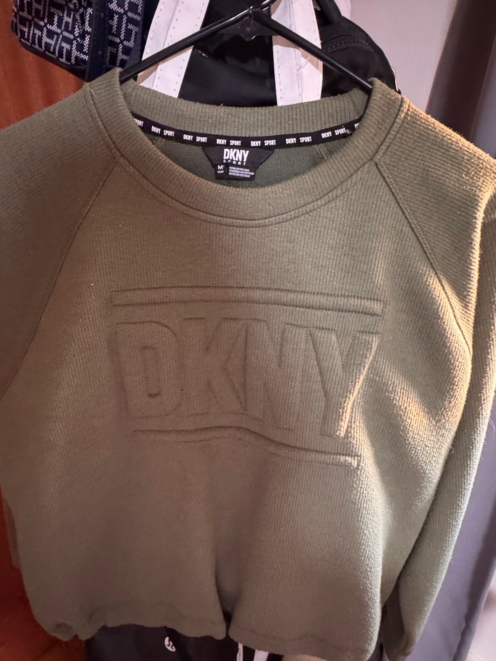 DKNY Sport Olive Ribbed Crewneck Sweatshirt
